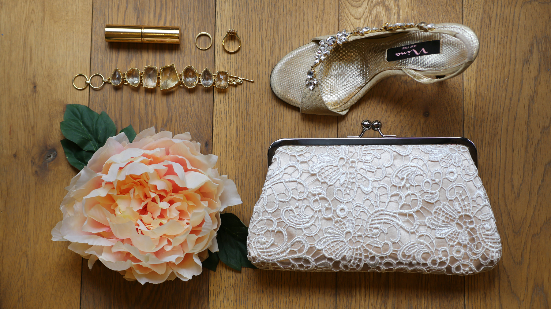 Gala Lace Clutch in champagne satin for the wedding day and the honeymoon ANGEE W. bridal Clutches